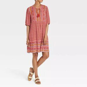 Boho tunic Dress with tassel tie